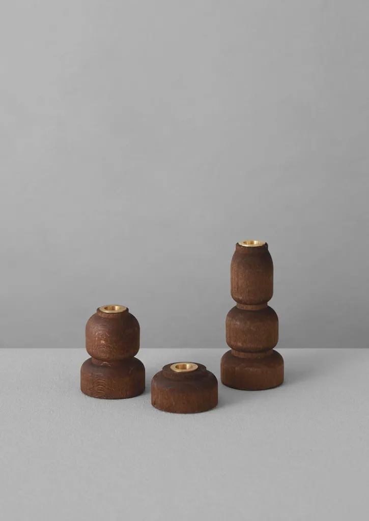TOAST wood Slim Dinner Candle Holder Set- Decorative Pieces|Candles & Holders