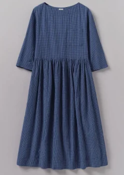TOAST Check Crinkle Cotton Boat Neck Dress-Women Loungewear|Dresses