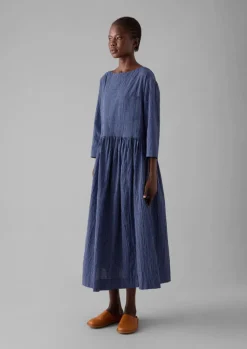 TOAST Check Crinkle Cotton Boat Neck Dress-Women Loungewear|Dresses