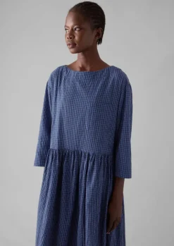 TOAST Check Crinkle Cotton Boat Neck Dress-Women Loungewear|Dresses