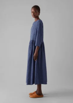 TOAST Check Crinkle Cotton Boat Neck Dress-Women Loungewear|Dresses