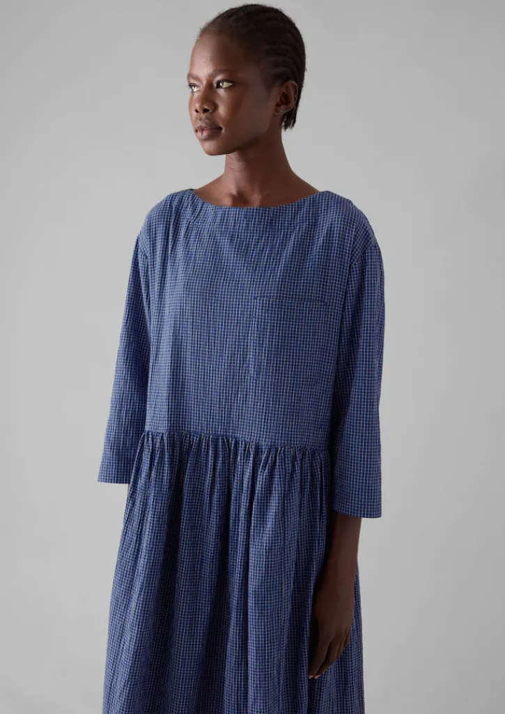 TOAST Check Crinkle Cotton Boat Neck Dress-Women Loungewear|Dresses