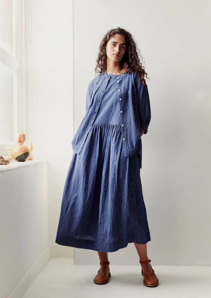 TOAST Check Crinkle Cotton Boat Neck Dress-Women Loungewear|Dresses