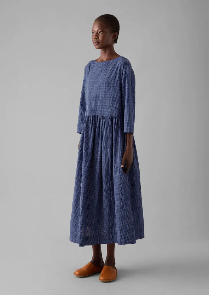 TOAST Check Crinkle Cotton Boat Neck Dress-Women Loungewear|Dresses