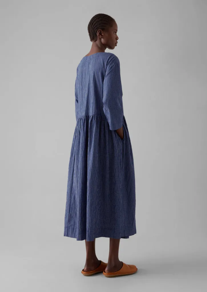 TOAST Check Crinkle Cotton Boat Neck Dress-Women Loungewear|Dresses