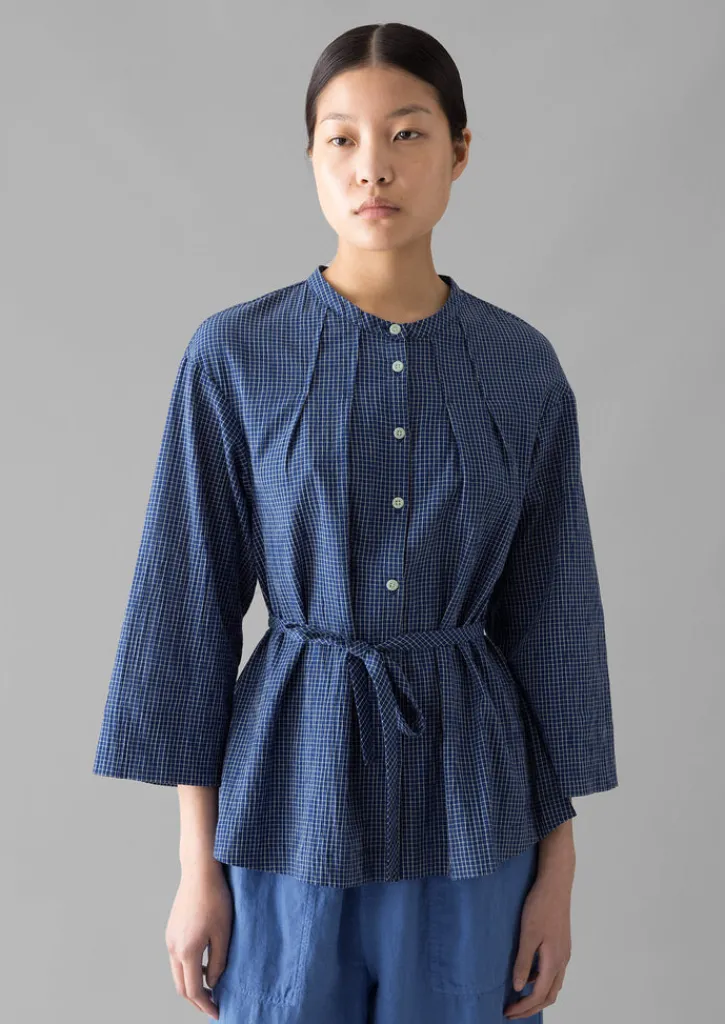 TOAST Check Crinkle Cotton Tie Shirt-Women Loungewear|Tops & Tees