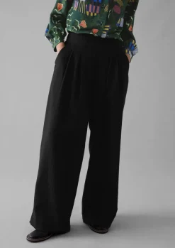 TOAST Corinne Wool Cotton Herringbone Wide Leg Trousers-Women Trousers