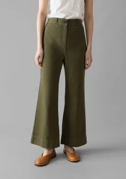 TOAST Cotton Canvas Kick Flare Trousers-Women Trousers