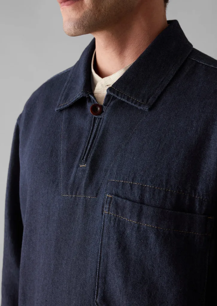 TOAST Cotton Hemp Denim Smock Shirt- Denim|Workwear
