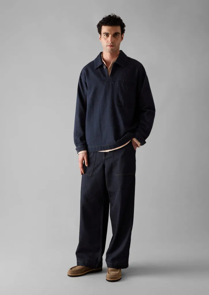 TOAST Cotton Hemp Denim Smock Shirt- Denim|Workwear