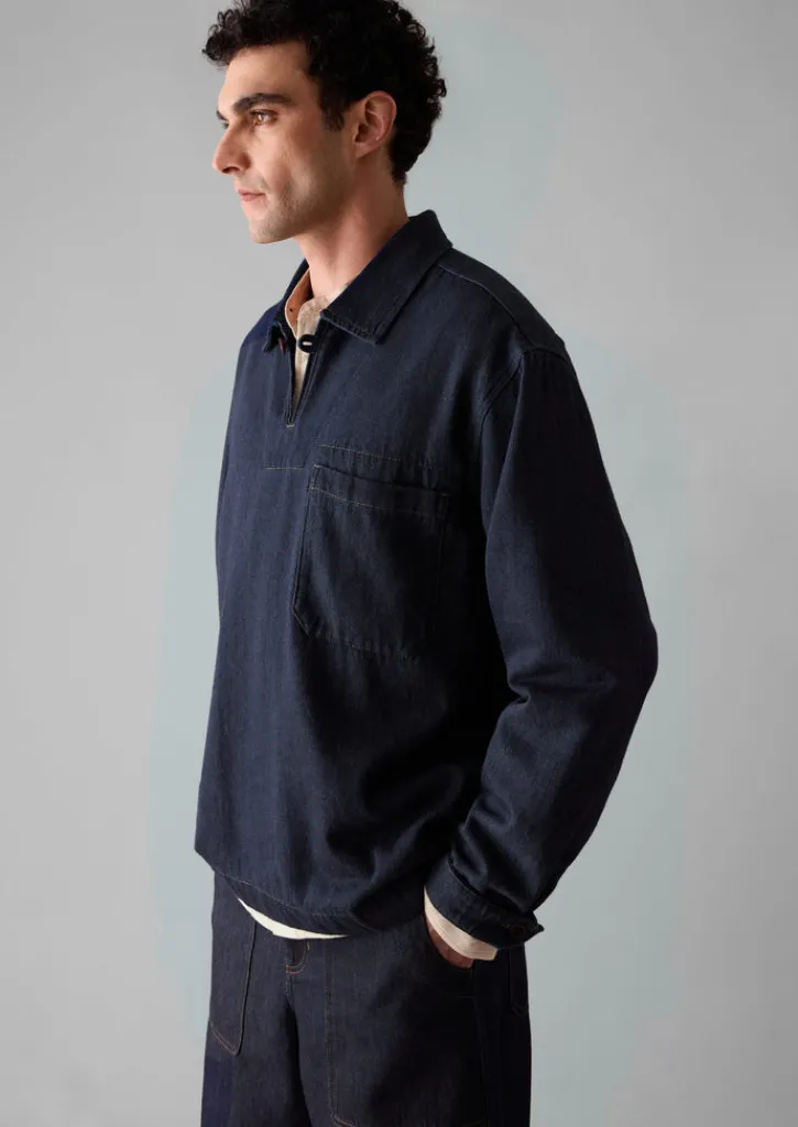 TOAST Cotton Hemp Denim Smock Shirt- Denim|Workwear