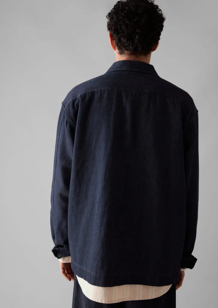 TOAST Cotton Hemp Denim Smock Shirt- Denim|Workwear