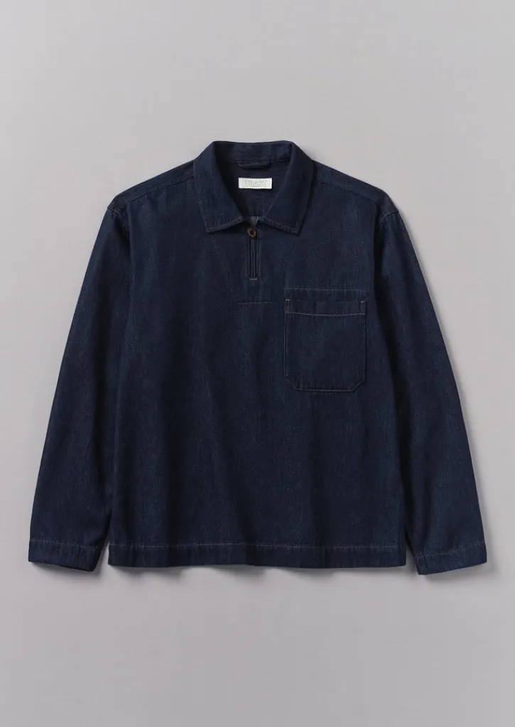TOAST Cotton Hemp Denim Smock Shirt- Denim|Workwear