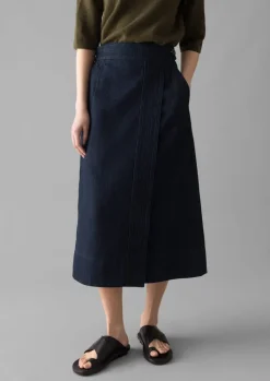 TOAST Cotton Hemp Denim Wrap Skirt-Women Denim|Skirts
