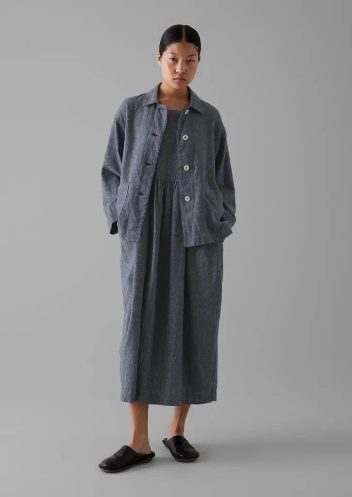 TOAST Cotton Linen Twill Gathered Waist Dress-Women Linen|Loungewear
