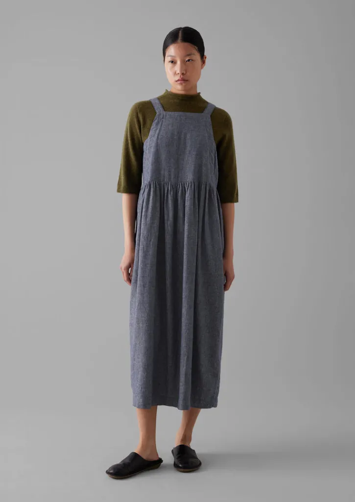 TOAST Cotton Linen Twill Gathered Waist Dress-Women Linen|Loungewear