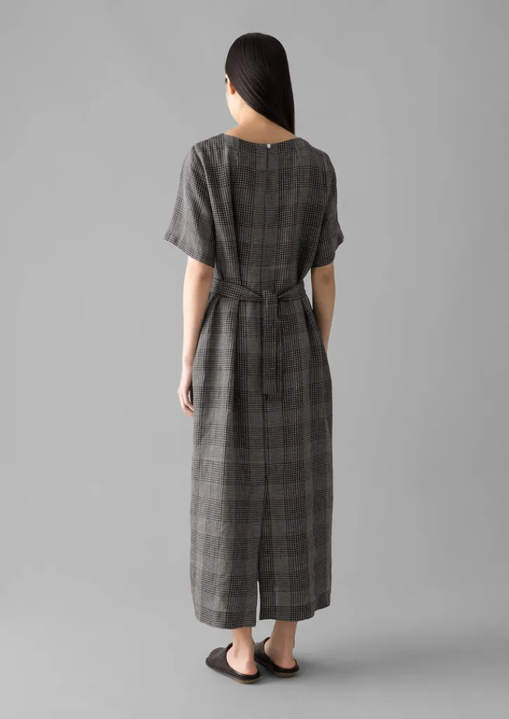 TOAST Etched Check Linen Dress-Women Linen|Loungewear