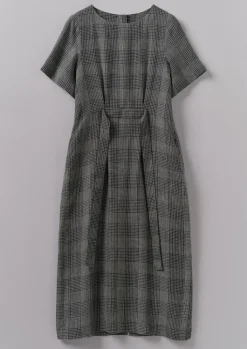 TOAST Etched Check Linen Dress-Women Linen|Loungewear