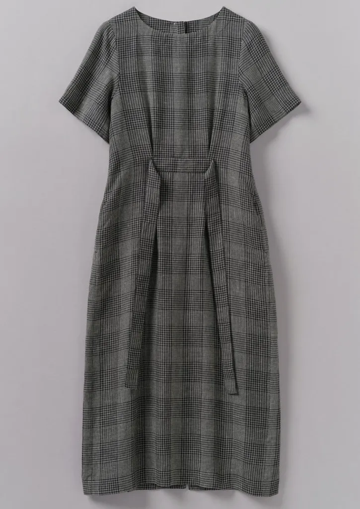 TOAST Etched Check Linen Dress-Women Linen|Loungewear