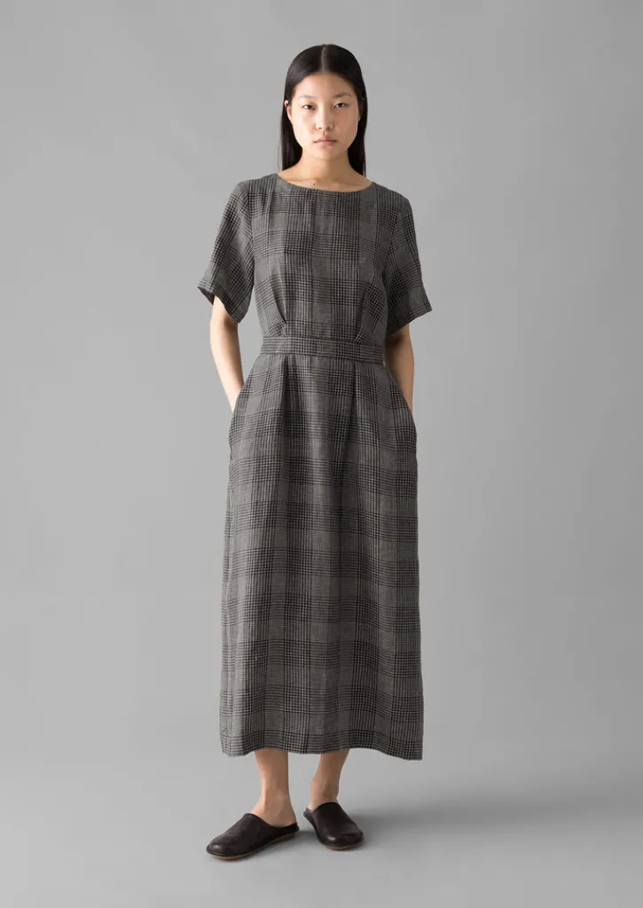 TOAST Etched Check Linen Dress-Women Linen|Loungewear