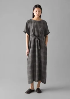 TOAST Etched Check Linen Dress-Women Linen|Loungewear