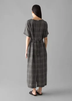 TOAST Etched Check Linen Dress-Women Linen|Loungewear