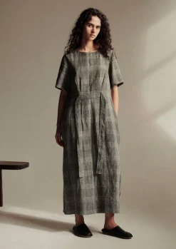 TOAST Etched Check Linen Dress-Women Linen|Loungewear