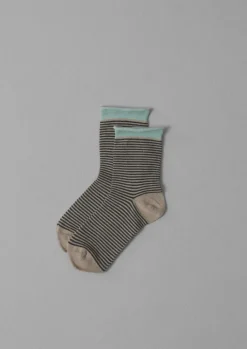 TOAST Fine Stripe Cotton Cashmere Socks-Women Socks & Tights|Cashmere
