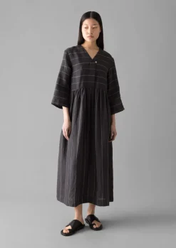 TOAST Fine Stripe Linen V-Neck Dress-Women Linen|Loungewear