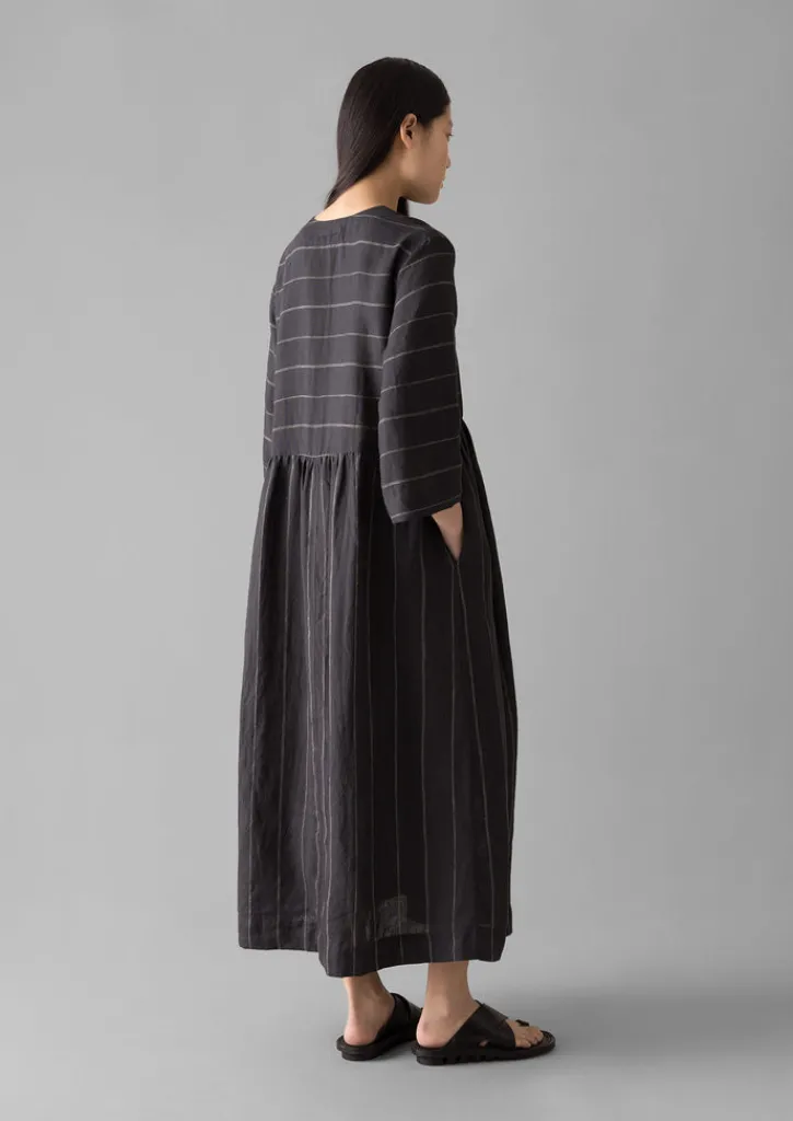 TOAST Fine Stripe Linen V-Neck Dress-Women Linen|Loungewear