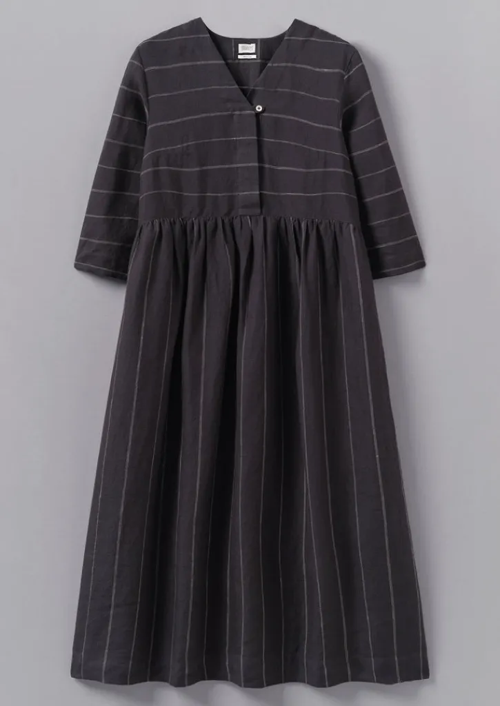 TOAST Fine Stripe Linen V-Neck Dress-Women Linen|Loungewear