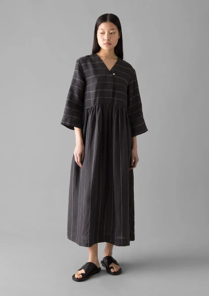 TOAST Fine Stripe Linen V-Neck Dress-Women Linen|Loungewear