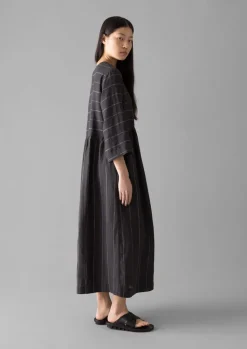 TOAST Fine Stripe Linen V-Neck Dress-Women Linen|Loungewear