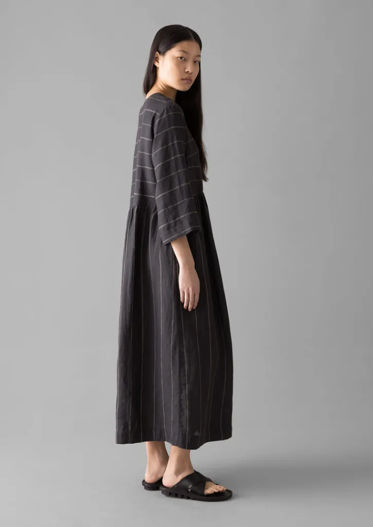 TOAST Fine Stripe Linen V-Neck Dress-Women Linen|Loungewear