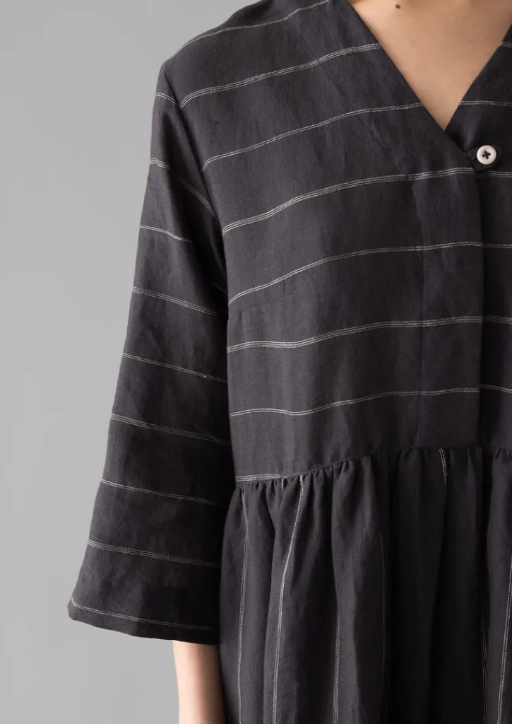 TOAST Fine Stripe Linen V-Neck Dress-Women Linen|Loungewear