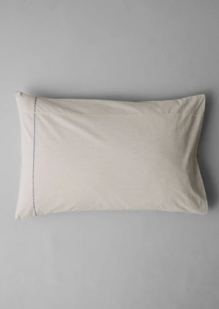 TOAST Fine Stripe Organic Cotton Embroidered Pillowcase- Textiles|Bed Linen