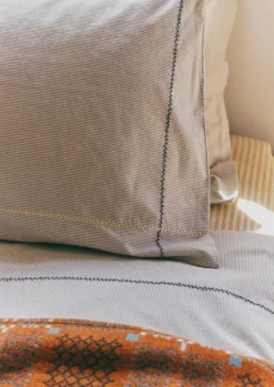 TOAST Fine Stripe Organic Cotton Embroidered Pillowcase- Textiles|Bed Linen