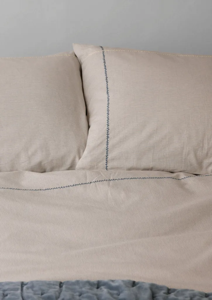 TOAST Fine Stripe Organic Cotton Embroidered Pillowcase- Textiles|Bed Linen