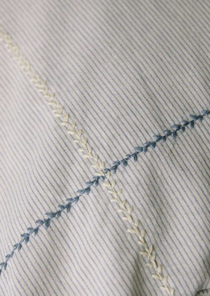 TOAST Fine Stripe Organic Cotton Embroidered Pillowcase- Textiles|Bed Linen