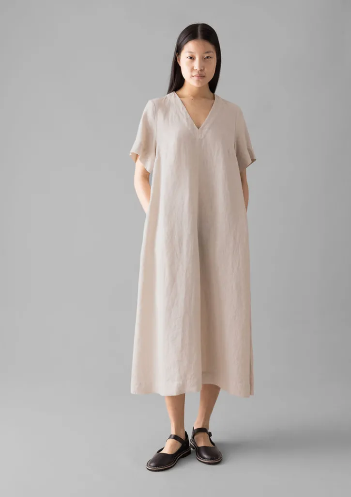 TOAST Garment Dyed Linen V-Neck Dress-Women Linen|Loungewear