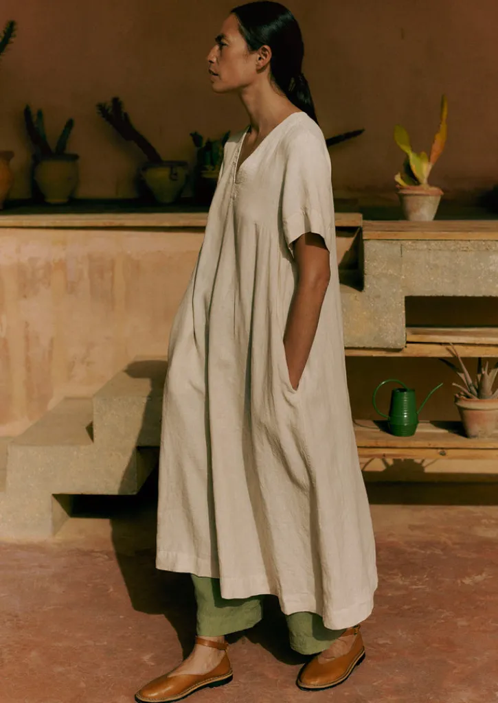 TOAST Garment Dyed Linen V-Neck Dress-Women Linen|Loungewear