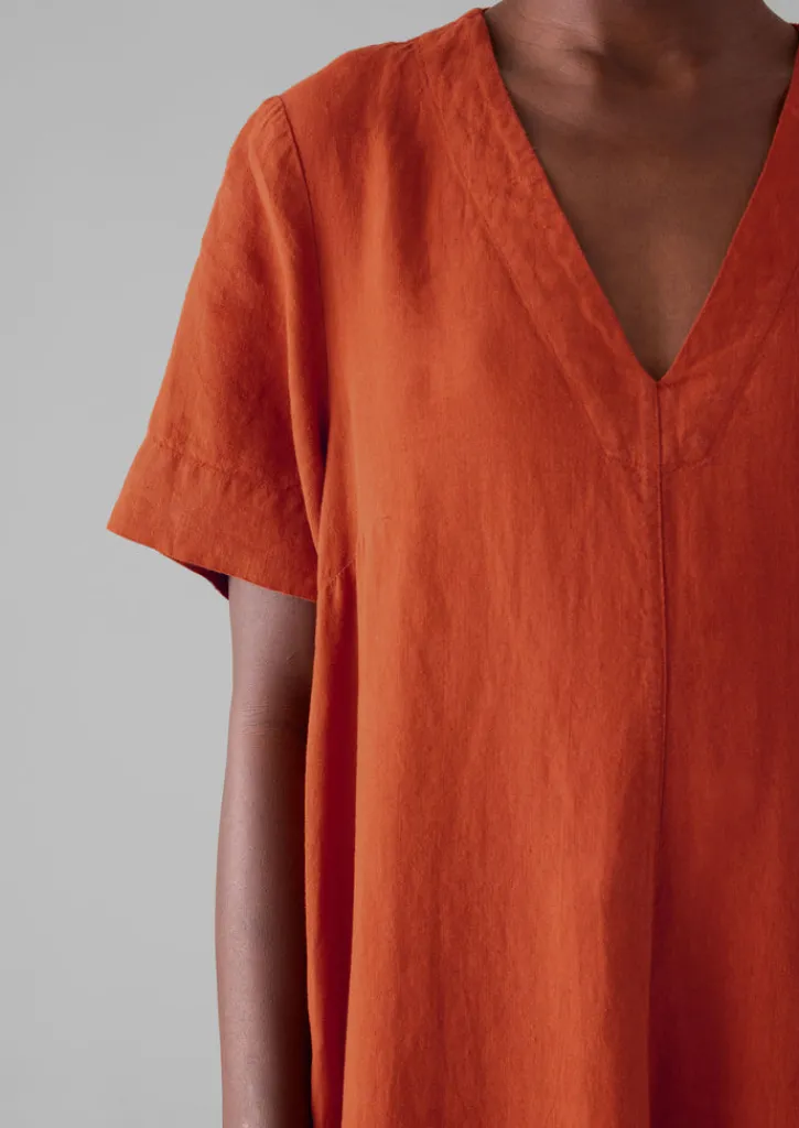 TOAST Garment Dyed Linen V-Neck Dress-Women Linen|Loungewear