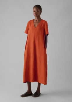 TOAST Garment Dyed Linen V-Neck Dress-Women Linen|Loungewear