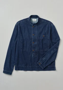 TOAST Grandad Collar Half Placket Denim Shirt- Denim|Workwear