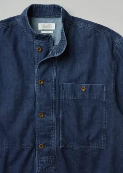 TOAST Grandad Collar Half Placket Denim Shirt- Denim|Workwear