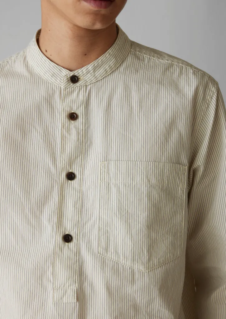 TOAST Grandad Collar Stripe Pullover Shirt- Shirts