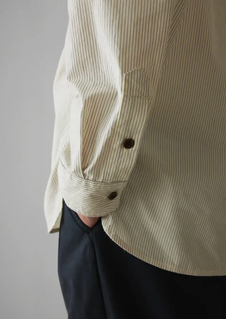 TOAST Grandad Collar Stripe Pullover Shirt- Shirts