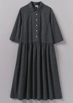 TOAST Graph Check Cotton Cashmere Shirt Dress-Women Cashmere|Loungewear