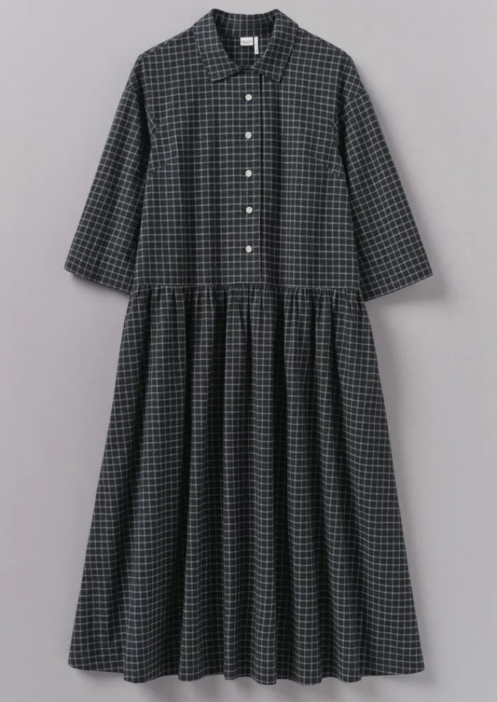 TOAST Graph Check Cotton Cashmere Shirt Dress-Women Cashmere|Loungewear