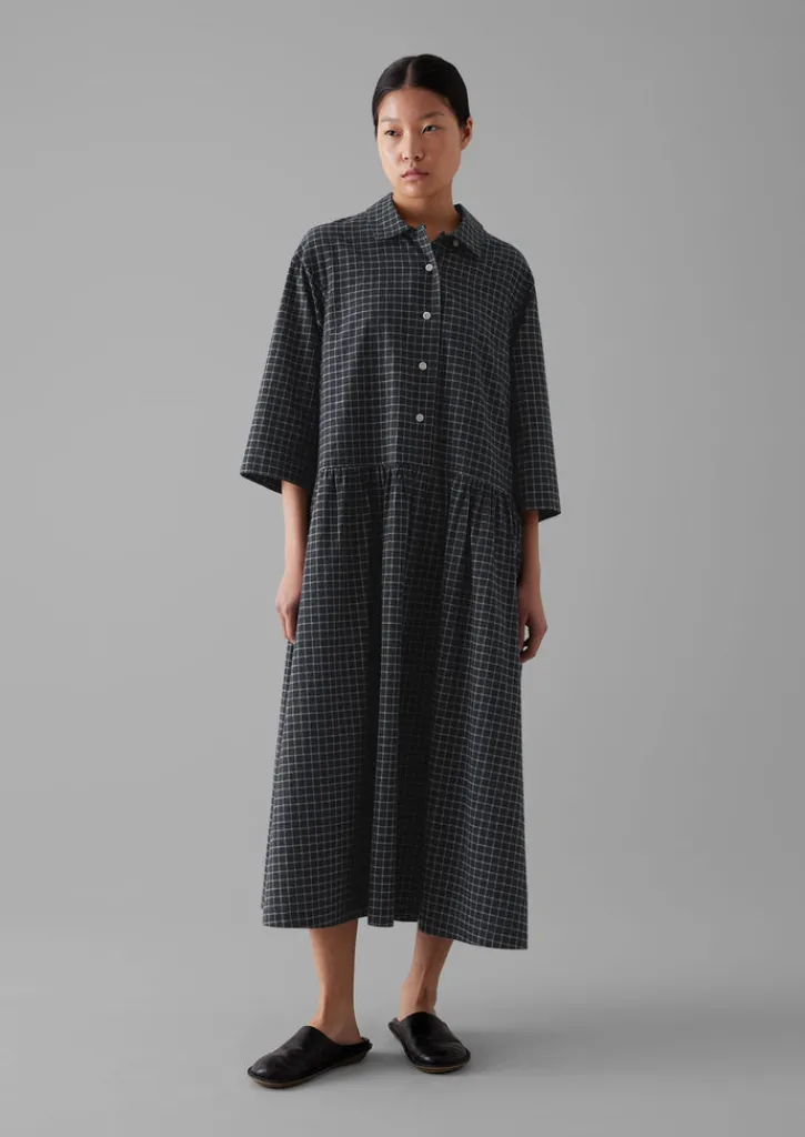 TOAST Graph Check Cotton Cashmere Shirt Dress-Women Cashmere|Loungewear